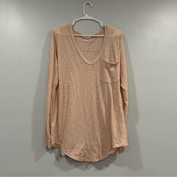 Free People Betty Tee Shirt Light Pink Long Sleeve Large L - Picture 1 of 10